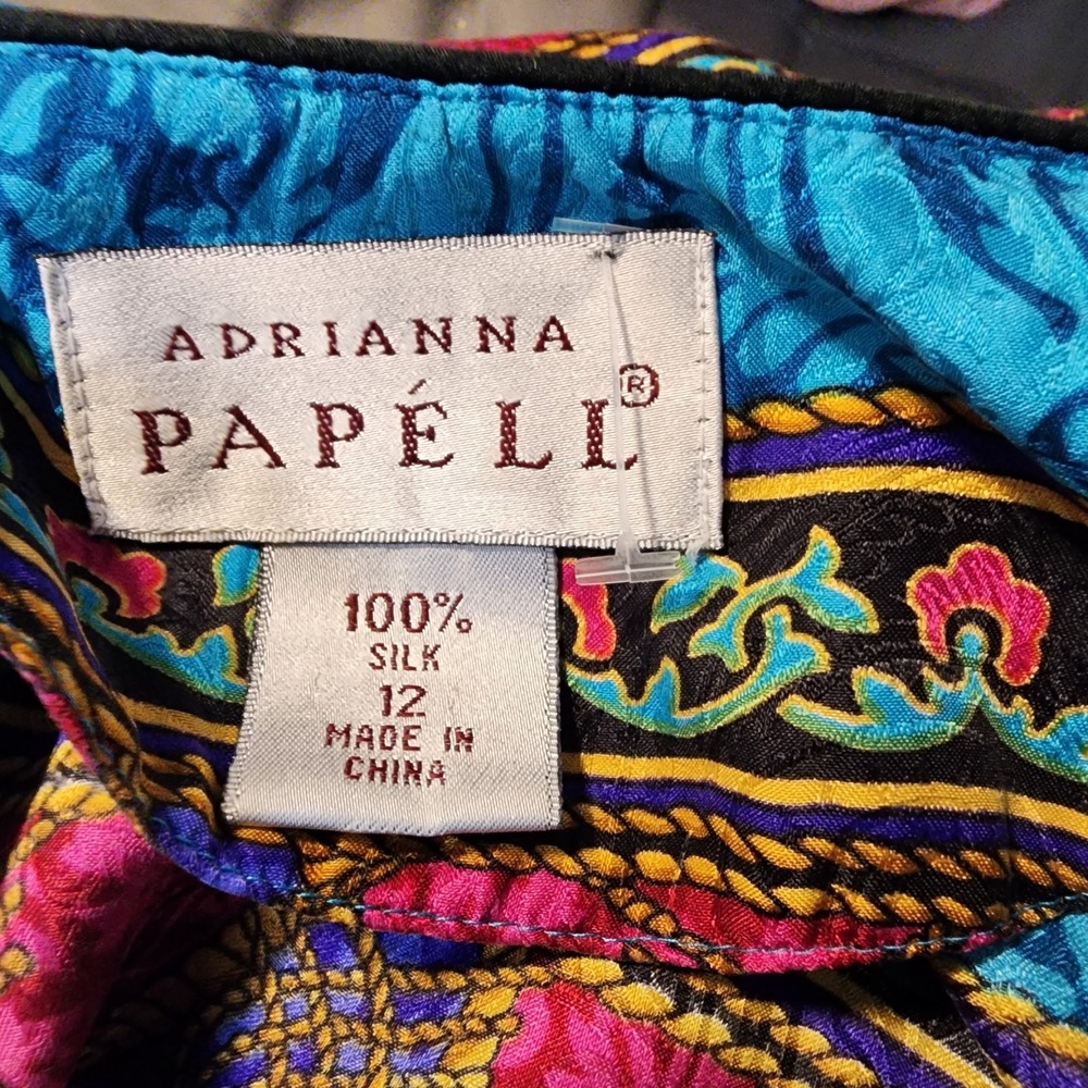 Vintage ADRIANNA PAPELL Size 12 Rope Tassel Print 100% Silk Bright Retro Blouse - Picture 11 of 12